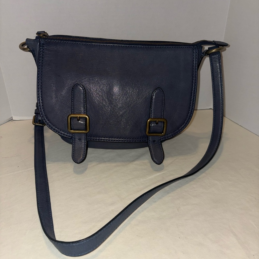 Frye Lily Crossbody Bag Navy Blue Leather w/ Antique Brass Hardware Purse